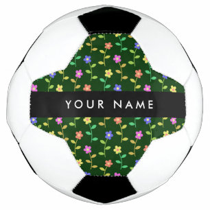 Ballon De Foot Fleurs Colorées, Fond Vert, Noir
