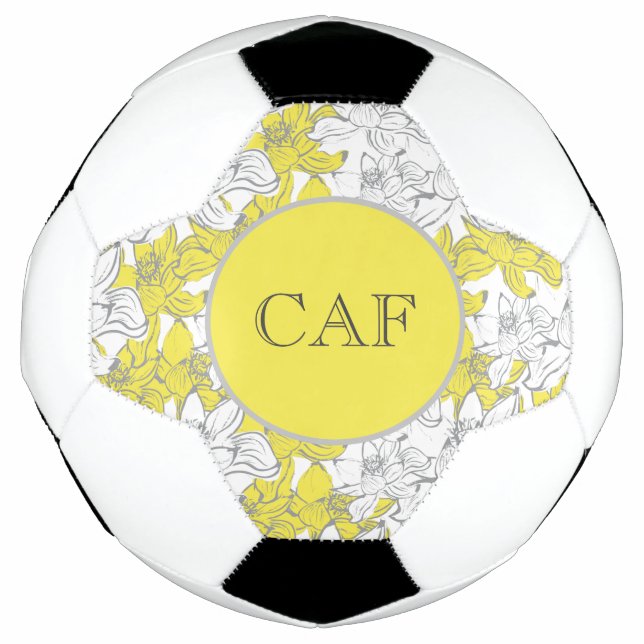 Ballon De Foot Floral jaune et gris monogramme (Devant)