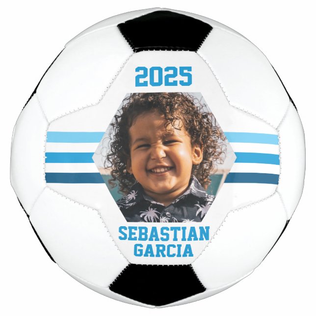 Ballon De Foot Garde photo personnalisée Multi Bleu Stripes (Devant)