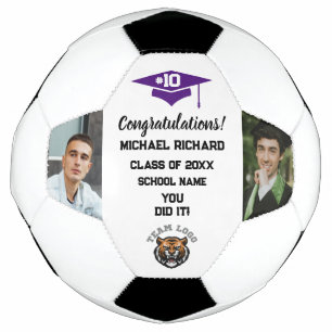Ballon De Foot Graduation Soccer Personnalisé Photo & Nom Purple