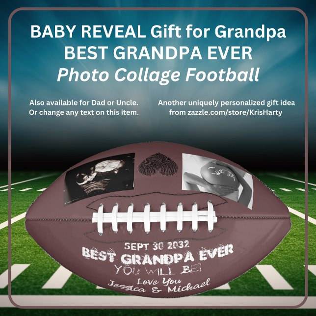 Ballon De Foot Grand-père Bébé révélateur Faire-part de grossesse (Best Grandpa Ever (You Will Be!) Baby Reveal Utrasound Photo Collage Personalized Football)