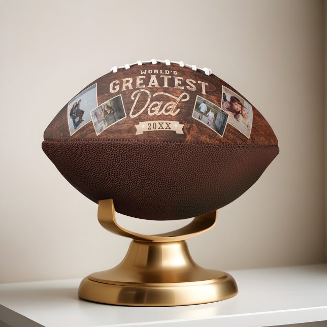 Ballon De Foot Huit photos du plus grand papa Woodgrain du monde (World's Greatest Dad Woodgrain Eight Photo Collage Football)