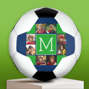 Ballon De Foot Instagram Photo Collage Monogrammes - Green Navy