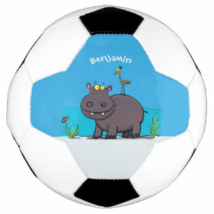 Ballon De Foot Ippopotame drôle mignon avec dessin animé d'oiseau