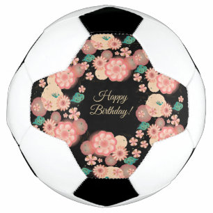 Ballon De Foot Joyeux Anniversaire - Fleurs de Pêche Printemps J
