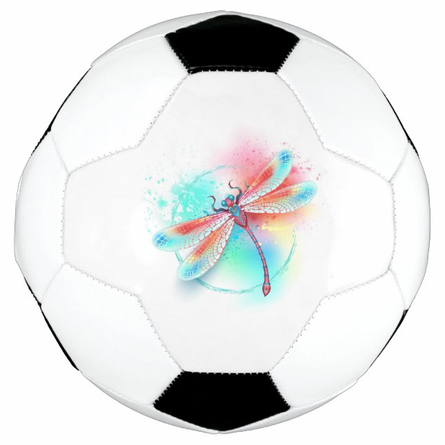 Ballon De Foot Libellule rouge sur fond aquarelle (Devant)
