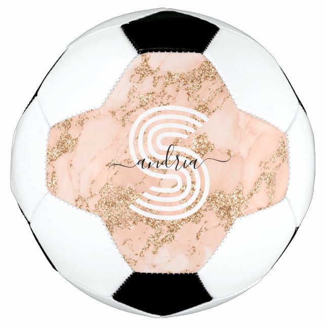 Ballon De Foot Marbre rose Parties scintillant or, Nom du script  (Devant)