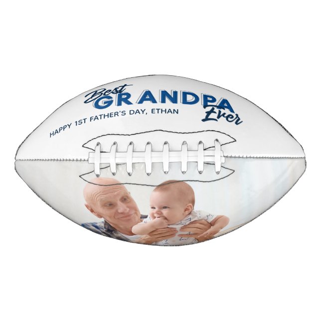 Ballon De Foot Meilleur Grand-Père Ever Bleu Script Photo (Devant)