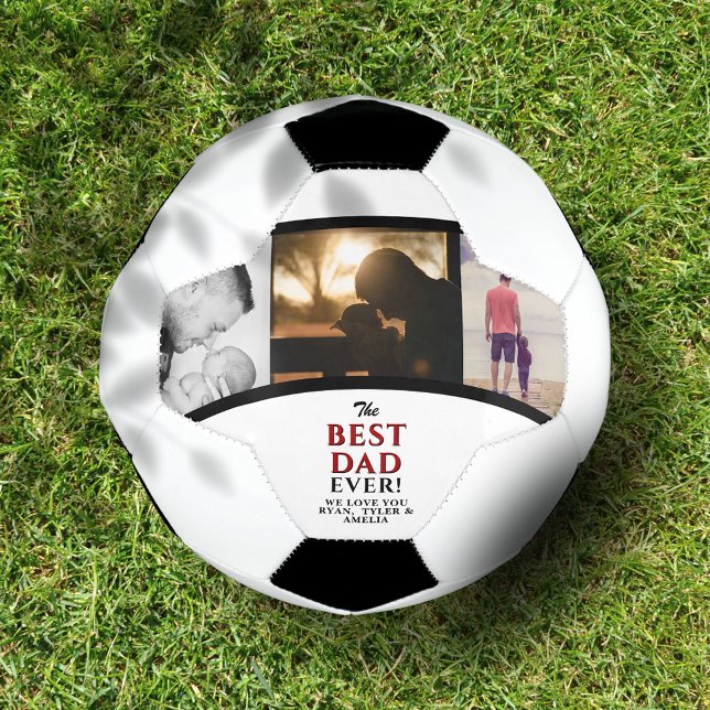 Ballon De Foot Meilleur papa Jamais Père's Day 3 Photo Collage (Créateur téléchargé)