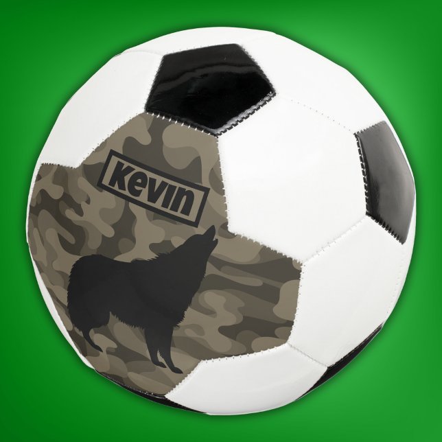 Ballon De Foot Monogramme Brown Camo Black Wolf Silhouette | (Créateur téléchargé)