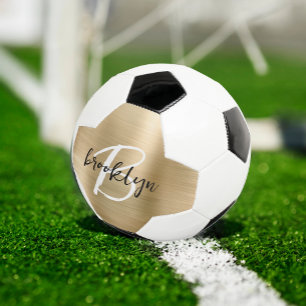 Ballon De Foot Monogramme de métal brossé or noir et blanc 