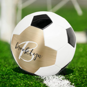 Ballon De Foot Monogramme de métal brossé or noir et blanc