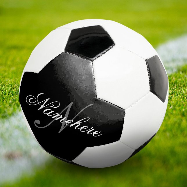 Ballon De Foot Monogramme de nom noir et blanc personnalisé uniqu (Créateur téléchargé)