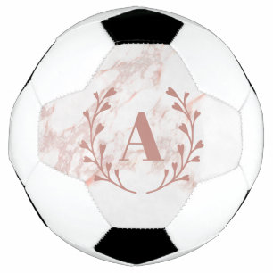 Ballon De Foot Monogramme en marbre rose Initiale & Nom Filles pe