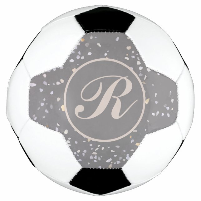 Ballon De Foot Monogramme Moderne Gris Terrazzo (Devant)