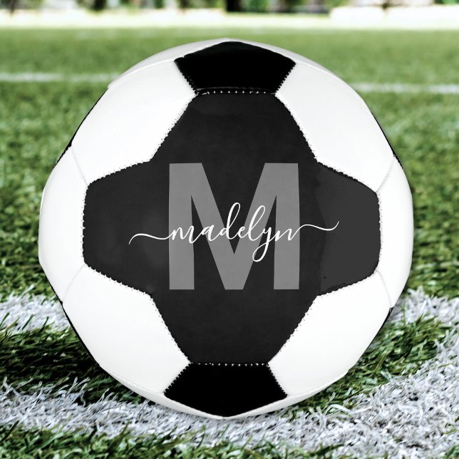 Ballon De Foot Monogramme noir blanc (Black White Name Monogram Soccer Ball )