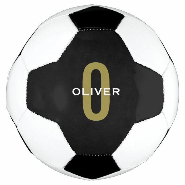 Ballon De Foot Monogramme personnalisé Noir Or Blanc Nom (Devant)