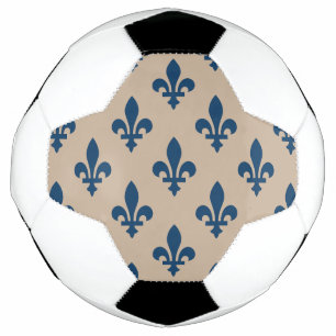 Ballon De Foot Motif Fleur de Lis, Bleu Royal Français sur Crème
