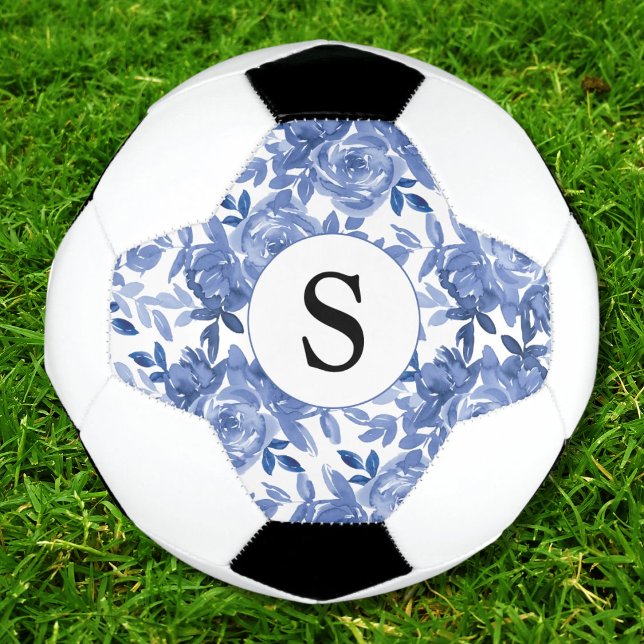 Ballon De Foot Motif floral bleu monogramme (Créateur téléchargé)
