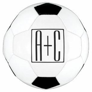 Ballon De Foot Noir & Blanc   Initiales de couple