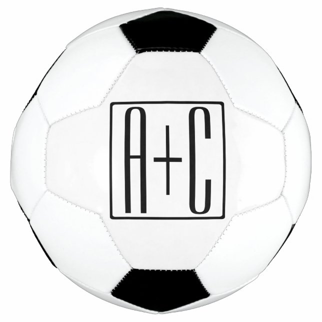 Ballon De Foot Noir & Blanc | Initiales de couple (Devant)