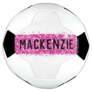 Ballon De Foot Nom du monogramme en bande rose personnalisé