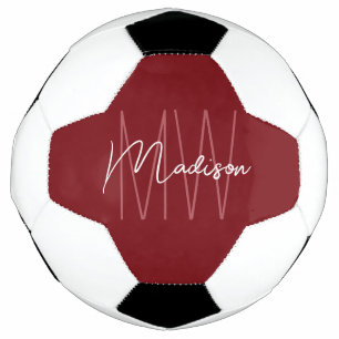 Ballon De Foot Nom Monogramme moderne Script rouge