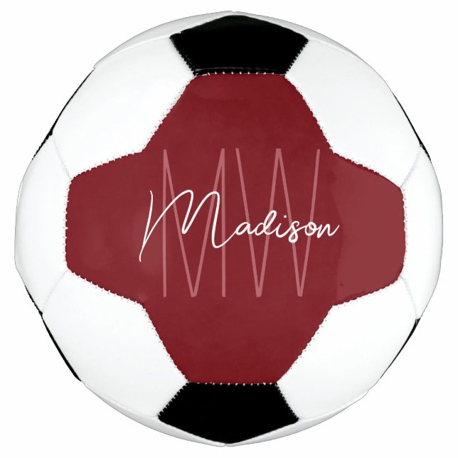 Ballon De Foot Nom Monogramme moderne Script rouge (Devant)
