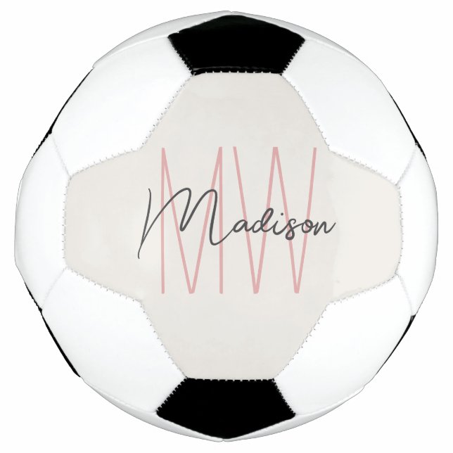 Ballon De Foot Nom Monogramme moderne Script Tan Rose (Devant)