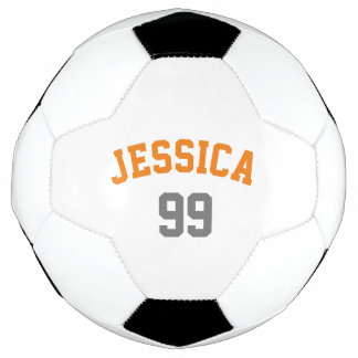 Ballon De Foot Numéro minimaliste du nom de gris orange personnal