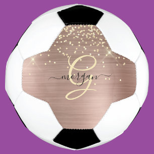 Ballon De Foot Paillettes dorées, monogramme doré, nom en script