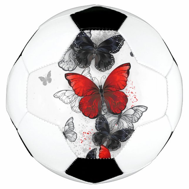 Ballon De Foot Papillons noirs et rouges volants (Devant)