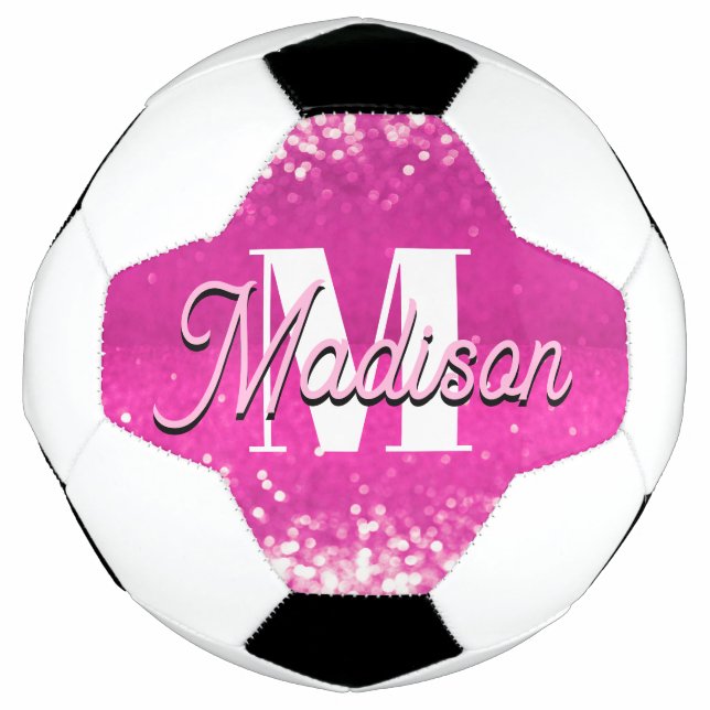 Ballon De Foot Parties scintillant rose chaud Bokeh Monogramme (Devant)