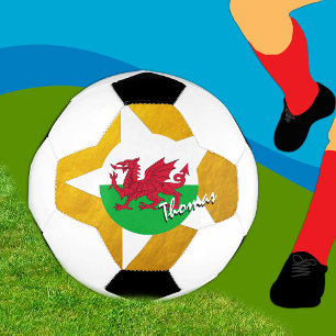 Ballon De Foot Pays de Galles Football & Gold Welsh Flag / Cymru