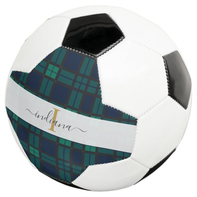 Ballon De Foot Plaid Tartan Classique Monogramme Nom Script (3/4)