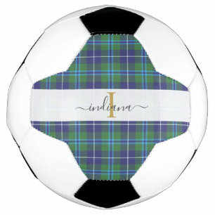 Ballon De Foot Plaid Tartan Monogramme Classique Nom Script