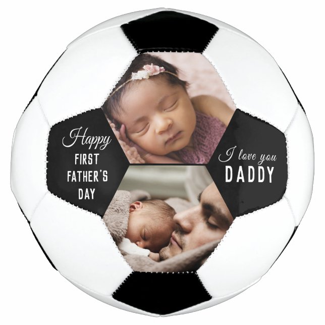 Ballon De Foot Première Fête des pères papa bébé 2 photo Collage (Devant)