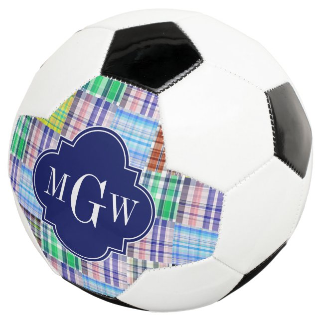 Ballon De Foot Preppy Patchwork Madras Navy Quatrefoil Monogramme (3/4)