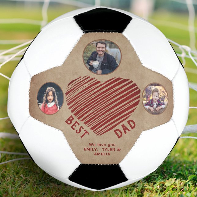 Ballon De Foot Rustic Best Papa Coeur Père Jour 3 Photos (Créateur téléchargé)