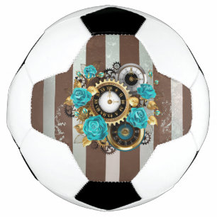 Ballon De Foot Steampunk Clock and Turquoise Roses on Striped