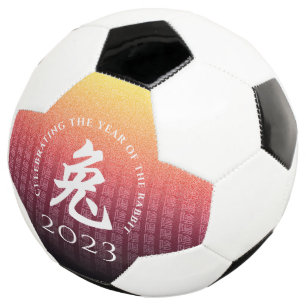 Ballon De Foot Symbole lunaire du lapin 兔 or rouge chinois Zodiac