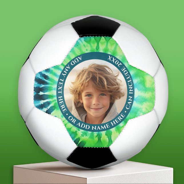 Ballon De Foot Teinture - 1 Photo - Texte personnalisé - Bleu Ver (Custom Soccer Ball)