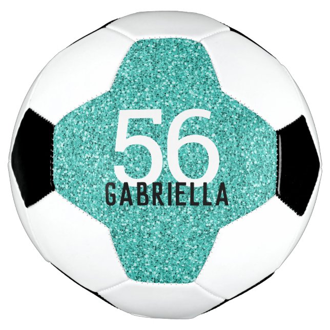 Ballon De Foot Turquoise Aqua Glittery Nom et numéro d'équipe (Tourné)