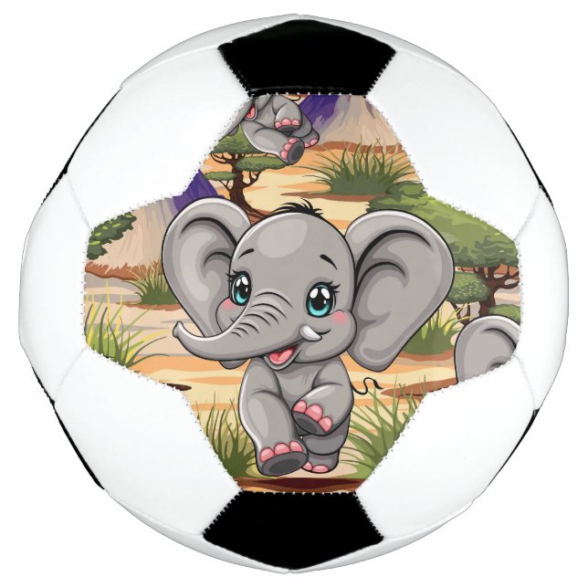 Ballon De Foot Un bébé éléphant qui sonne heureux dans la savane  (Devant)