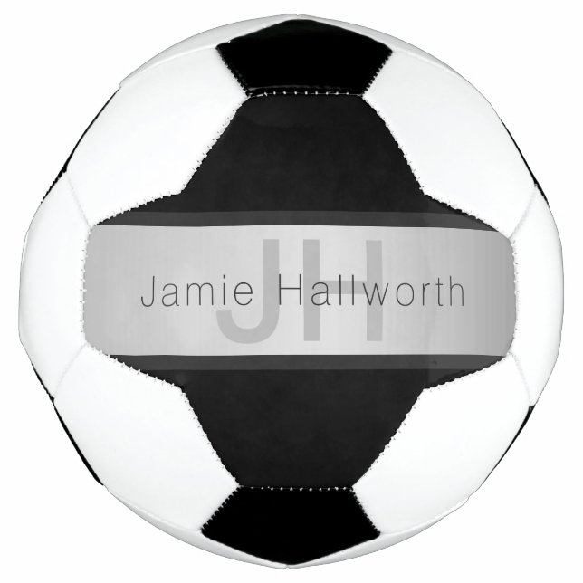 Ballon De Foot Votre nom et votre monogramme | Gris & Faux Silver (Devant)