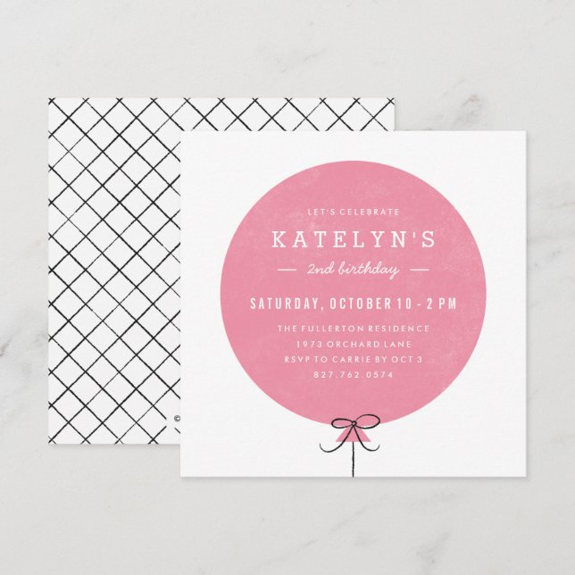 Ballon Einladung zum Geburtstag - Rose (Vorne/Hinten)