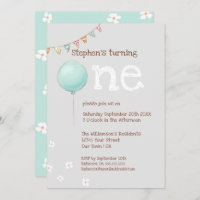 Ballon & Fahnen 1. Geburtstag Einladung