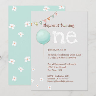 Ballon & Fahnen 1. Geburtstag Einladung