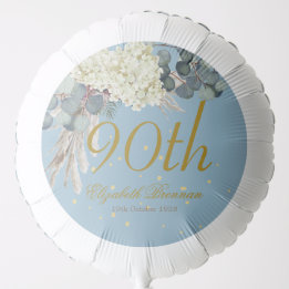 Ballon Gonflable 90ème Floral Blue Gold Elegant Photo Anniversaire