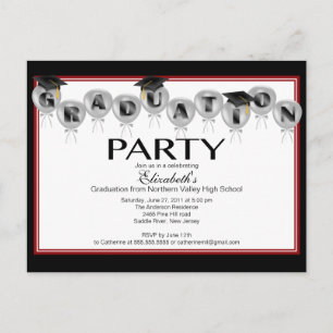 Ballon Graduation Party Einladung Black Grad Cap